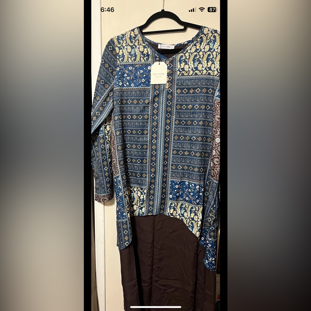 Cellabie Tunic Dress Womens Brown size XL shift dress NWT mid length